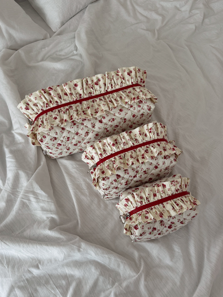 Косметичка кремова в бордову квіточку з рюшами 001 фото